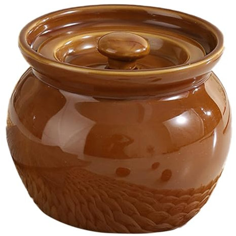 400ml Ceramic Stew Pot with Lid RedNote (Xiaohongshu) Chinese Egg Custard Pot Traditional Clay Stockpot Make The Beautiful and Delicious Soups Chicken Soup Steam Vegetables and Corn (Brown)