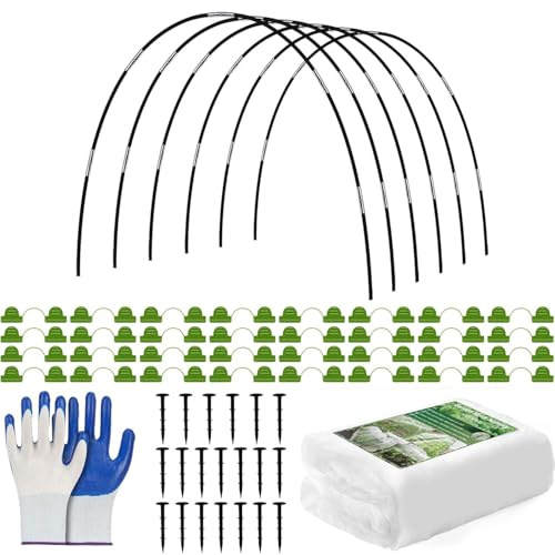 Plant Covers Freeze Protection Kit, 2x10m Frost Cloths Blankets for Outdoor Plants with Greenhouse Garden Tunnel Hoops, Raised Garden Bed Covers Set for Winter Frost Snow Plant Protection