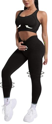 Vhersily Donna Set di Abbigliamento Yoga Top Sportivo+Leggings 2 Pezzi Kit Push Up Pantaloni a Vita Alta Pilates Jogging Tuta Sportiva Fitness alla Moda Activewear per Allenamento e Palestra, Corsa