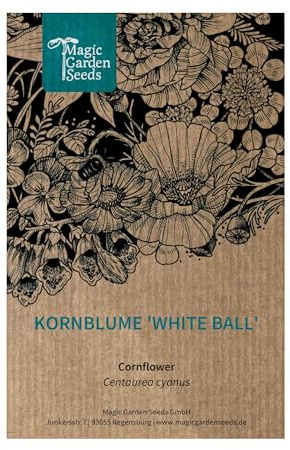 Magic Garden Seeds - Kornblume 'White Ball' - Centaurea cyanus Saatgut | einjährig | weiße Blüten | Kaltkeimer | Sommerblume für Naturgarten, Beet & Schnitt | einfach aussäen