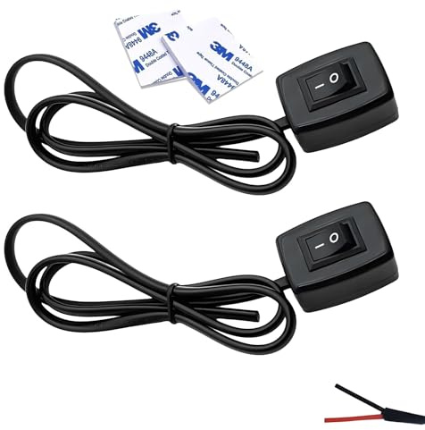 Flomiara 2 x Kippschalter 12V mit Selbstklebender Rückseite, Schiffsschalter mit Kabel, 3 A 12 V/24 V Schalter mit 75 cm Kabel, 12 V Kippschalter für die Steuerung der Autolichtelektronik (Schwarz)