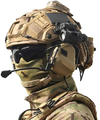 LZAQHMT Casco Táctico Fast Airsoft con Auriculares Tácticos, Gafas Protectoras Antivaho, Luz Señalización Y Linterna Funda Desmontable For Casco For Caza, Paintball Y Cosplay(CB)