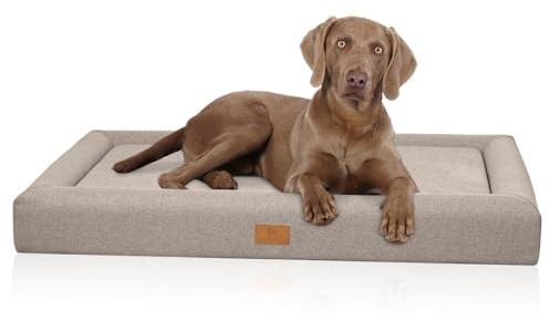 Knuffelord ortopedisk hundbädd TIVA M-L 80 x 60 cm ljusbrun | Easy Clean-tyg vattenavvisande | memory foam-madrass | tvättbar 30 °C | platt design skonsam mot leden | små till stora hundar