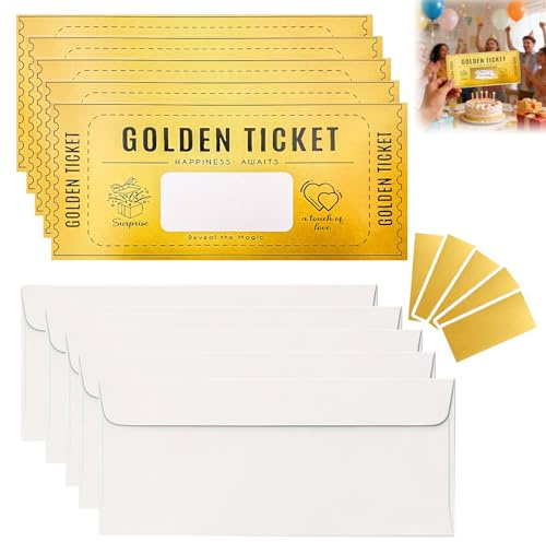 5 Pcs Personalised Card Set, Golden Ticket Scratch Off Cards with Envelopes, Surprise Scratch Card Reveal Greeting Cards for Birthday Gift for Women Men
