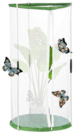 M METERXITY Butterfly Habitat Cage Terrarium, Outdoor Collapsible Mesh Pop-up with Zipper Protection for Breeding Butterfly/Ladybug, Mesh Plant Enclosure [White with Green, 12 x 12 x 24 Inch]