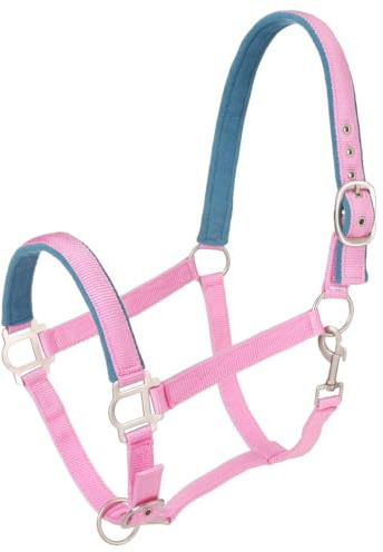 Tough 1 - Cavezza Imbottita in Nylon con Elementi in Metallo Satinato, Rosa, Cavallo
