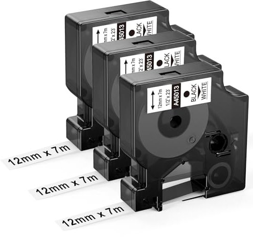 Upwinning 3x 45013 Etikettenband 12mm Kompatibel mit Dymo D1 12mm x 7m S0720530 für Dymo LabelManager 160 210D 280 360D 420P, Kompatibel mit D1 45013 A45013 Schwarz auf Weiß Schriftbänder