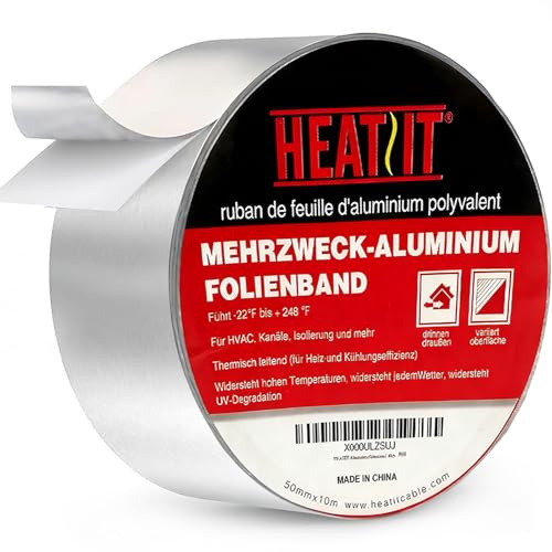 HEATIT aluminum Foil Tape Professional grade 2 inch x 30 feet (10yard length) Thick 5.3mil (2.4mil foil and 2.9mil backing paper) For HVAC, Ducts, Pipes, Metal repair, Heating Cable application etc