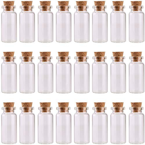 MaxMau 24PCS 10ml Glass Bottles Mini Vials with Cork Stoppers for DIY Decoration and Wedding Party Favors