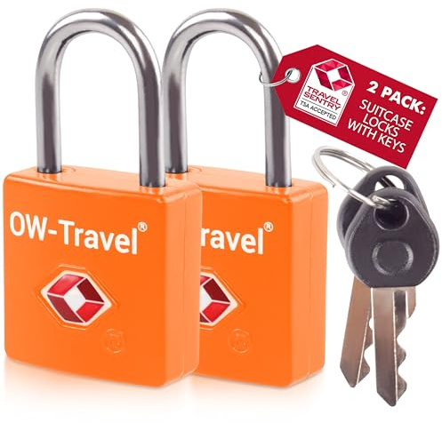 OW-Travel Candado Maleta Viaje TSA con Llave, Candado Mochila 2 Pzs Naranja