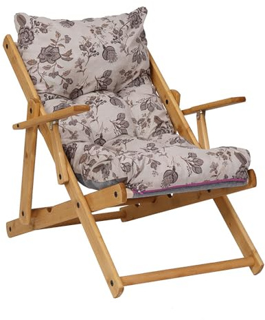 LIBEROSHOPPING.eu - LA TUA CASA IN UN CLIK Fauteuil Chaise Longue Relax inclinable 3 Positions en Bois Pliant (Fleur)