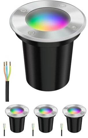 ledscom.de 4 pièces luminaire encastré de sol BOLI pour l'extérieur, IP67, inox, givré, rond, 108mm Ø incl. lampe LED RGB, smart 473lm