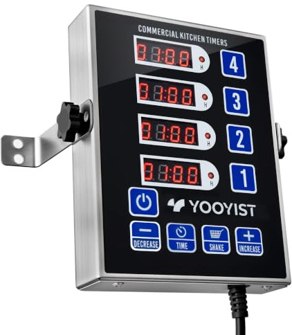 YOOYIST Professional Digital 4 Channel Kitchen Timer Loud Reminder Heavy Duty Restaurant Cooking Timers Stainless Steel for Food Fryer Baking Pizza Coffee