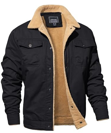 MAGNIVIT Men's Cotton Jackets Warm Cargo Bomber Working Jackets with 5 Pockets Black