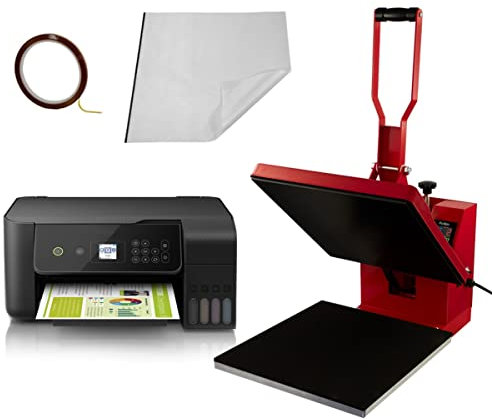 Transferpresse 38 x 38cm Digitale Hitzepresse Heat Press T-Shirt & Sublimations-Drucker Teflonmatte Touchscreen Display Einstellbarer Druck Tinte / Vinyl 250°C Profi 10 Sublimationsblätter Klebeband