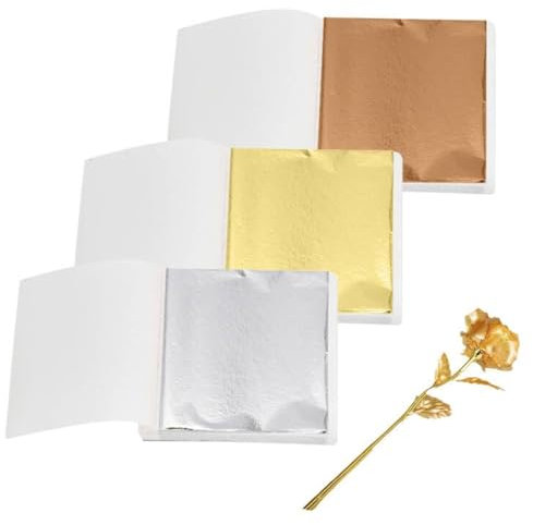Blattgold, Blattgold zum Basteln, Goldpapier zum Basteln, Goldflocken, Goldfolie, Blattmetall, Blattgold Acrylmalerei, Goldblatt, Goldfolie zum Basteln, Blattmetall Gold, Goldblatt Basteln(300PCS，8cm)