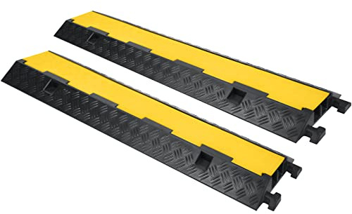 UISEBRT 2 Stück Boden Kabelbrücke Fussboden Kabelkanal Schlauchbrücke Modular gefertigte Kabel-Überfahrschutz aus Gummi, Boden Kabelabdeckung mit 2 Kanälen, 100 x 24 x 5 cm, Schwarz/Gelb