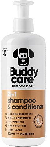 2in1 Hundeshampoo und Conditioner von Buddycare (500ml) - Praktisches Hundeshampoo langhaar und welpen Shampoo Mit Aloe Vera und Pro-Vitamin B5 Rückfettendes Shampoo Für Alle Hunderassen