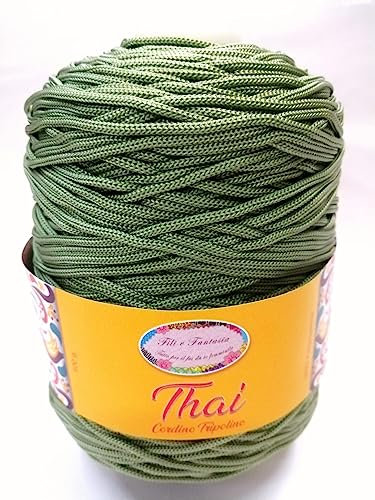 Cordino cordoncino tripolino Thai di qualità, rocca da 500 gr. per borse, centri e varie, ferri uncinetto 3,5/4,5 (VERDE SALVIA 8)