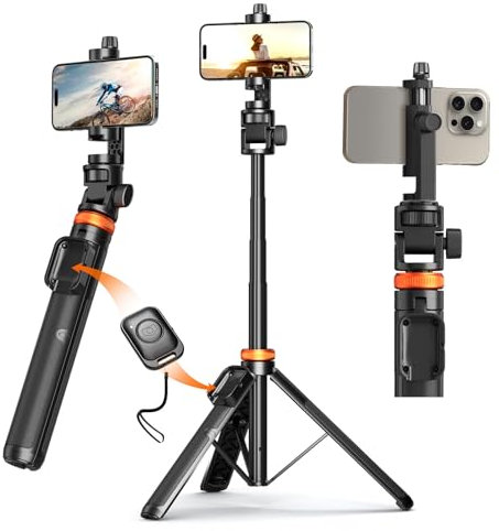 OOHHEE Newest 62” Phone Tripod with Remote, Tripod for iPhone & Selfie Stick, High Strength Legs & Extendable Tube Travel Tripod Stand, Solidest Cell Phone Tripod Compatible with iPhone/Android/Camera