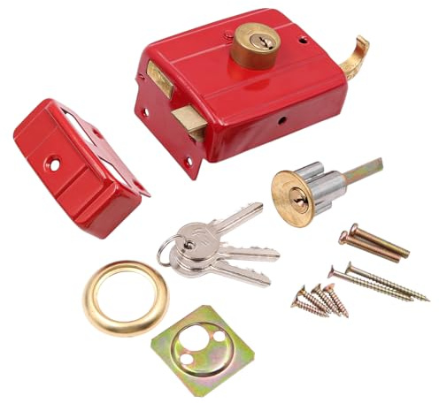ZONADAH Traditional Nightlatch with Chain Deadbolt Security Lock Red Rim Door Lock with Keys Exterior Front Door Latch Anti-Theft Safety Lock Multiple Insurance Lock
