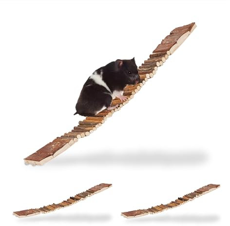 Relaxdays Hängebrücke Nager, 3er Set, biegsam, zum Aufhängen, Vögel, Hamster, HxBxT: 1,5x55x10 cm, Nagerleiter, Natur