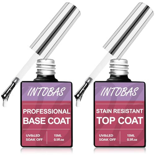 INTOBAS Base e Top Coat Semipermanente Super Glossy 2 * 15ML, Base Coat e No Wipe Top Coat, Smalto per Unghie in Gel UV/LED Soak Off Kit per Manicure, Lunga Durata, Adatto Alla Nail Art