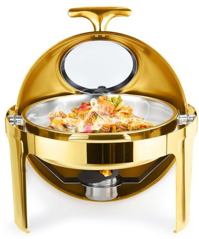 OSKOPWRC Chafing Dishes for Buffet, 6.5QT Stainless Steel Round Chafing Dish Buffet Set with Visible Lid, Large Capacity Food Servers & Warmers, Chafers for Parties, Weddings & Events 1 Set