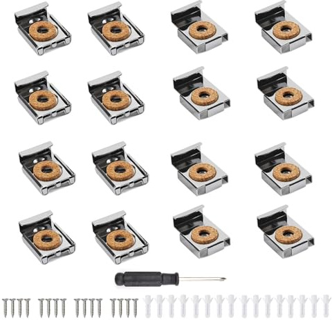 WJUAN 16 Pezzi Reggi Specchio, Senza Cornice Supporto per Specchio, Caricato a Molla Supporto Vetro Clip, con Perni e Viti in Argento, per Specchi Pesanti, Vetro