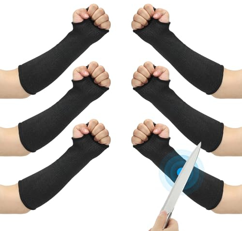 PATIKIL Manicotti resistenti al taglio da 25,4 cm, 3 paia di protezioni di sicurezza per braccia con foro per pollice, livello 5, protezioni per avambraccio, per pelle sottile e lividi, XS, nero, Nero