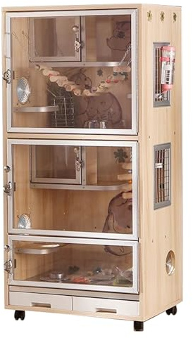 Jaula de chinchilla, jaula de madera para animales pequeños con ruedas y bandeja extraíble, ideal para chinchillas, hurones, conejos y cobayas