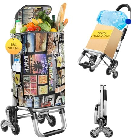 Carrello della spesa 3 in 1 resistente, carrello pieghevole a mano con 6 ruote, carrello della spesa da 49,9 kg, carrello portatile multiuso, borsa impermeabile per traslochi, campeggio