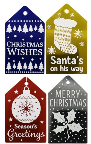 40 Gift Tags for Presents Christmas – Assorted Foil Xmas Present Tags, Red, Gold, Blue & Silver Luggage Gift Labels for Presents, Holiday Wrapping Set with Metallic Cord