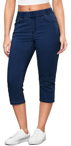 Roskiky Stretchy Jeans for Women UK Ladies Crop Trousers Ladies Cropped Leggings Nightfall Blue L