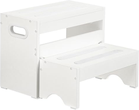 HOOBRO Set Sgabello Bambini con Scaletta a 2 Gradini, Torretta di Supporto Cucina, Scaletta Bambini con Maniglie e Strisce Antiscivolo, Separabile, per Bagno, Cameretta e Cucina, Bianco EWT16JD01