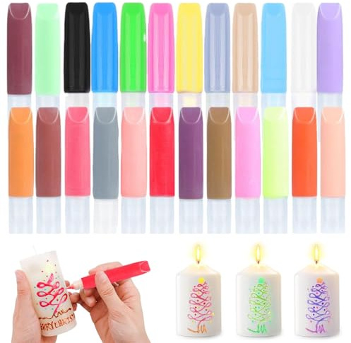 Rbleote 24 Pezzi Pennarelli per Candele, Colori per Candele Set da 24 Colori (10ml), Matite a Cera per Penna a Candela per Fai Da Te, Coloranti per Cera, Penne per Decorare DIY, Ceramica, Vetro