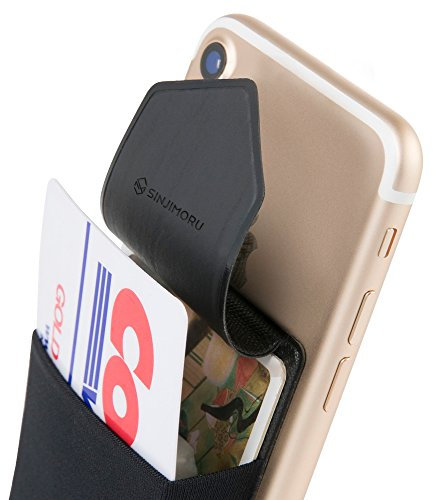 Sinjimoru Funda ultradelgada engomada para Tarjetas o Dinero, diseñada para teléfonos Inteligentes iPhone y Android. Sinji Pouch Flap Negro