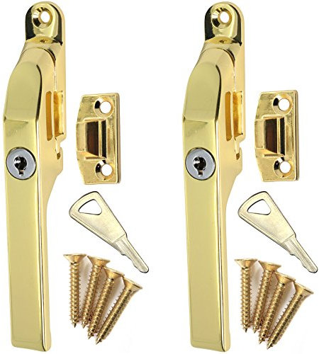 White Hinge Pack of 2 Polished Brass Locking Casement Fasteners 125mm Long