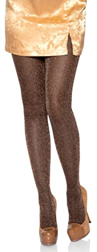 Leg Avenue Womens Stretchy High Waist Lurex Shimmer Tights With Metaillic Fiber Shine, Black/Copper, O/S