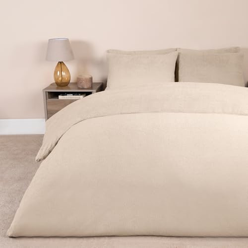 Brentfords Superking Teddy Fleece Duvet Cover, Cream Thermal Bedding Set Super King Duvet Cover Ultra Soft Comfy Winter Warm Fluffy Christmas Bedding with Pillowcases