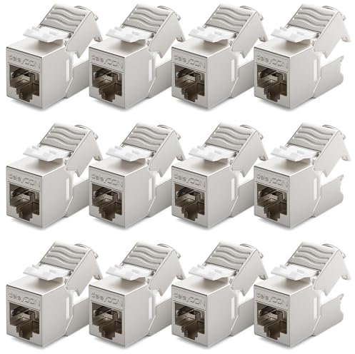 deleyCON 12x MINI Keystone CAT 6a Jack Modul Kurze Version 30 mm (3 cm) Lang 10 GBit/s Vollgeschirmt STP RJ45 Buchse Verbinder Patchkabel Optimal für CAT7 CAT6 CAT6a Netzwerkkabel Dose Patchpanel