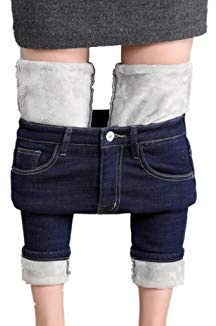 Lazutom Jean d'hiver extensible doublé polaire taille haute épais skinny chaud leggings pour femme, bleu, 38