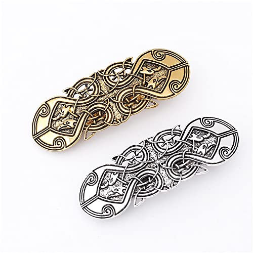 JKJF 2 Stück Keltische Haarspangen Barrette Mittelalter Wikinger Haarspange Vintage Metall Haarspangen Gothic Haarspangen Haarklammer Haarnadel Haarschmuck für Frauen Mädchen - Gold Silber Stil 6