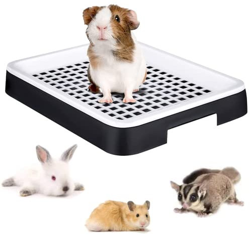 bangminda Bac Litiere Lapin Petits Animal Toilette Bac à litière pour Petit Animal Cochon d'Inde avec Grille Entraîneur de Pot pour Cage Corbeille à Litière d'angle pour Hamster, Noir