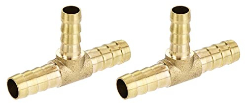 M METERXITY 2 Pack Barb Hose Fittings - 5/16 x 5/16 x 1/4 Brass Hose Fitting Pipe Connector Apply to Water Fuel (T Shaped 3 Way)