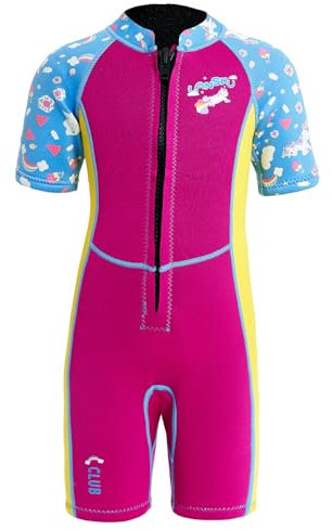Lansru Kinder Neoprenanzug - 2,5 mm Kurzer Neoprenanzug, aufgerüstetes SCR-Neopren, sichereres Material, UV-Schutz, Frontreißverschluss für Schwimmunterricht, warmhalten in kaltem Wasser