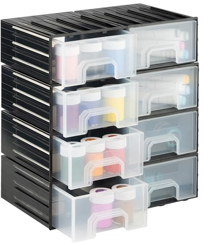 Navaris Porta Minuteria Grande con 8 Cassetti - Scatola di Smistamento in Plastica - Sistema di Organizzatore di Viti - Box per Attrezzi Officina - Cassettiera Nera
