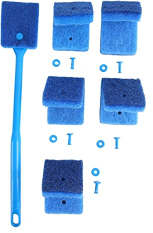 Aquarium Algae Scraper, Double Sided Sponge Brush Cleaner Long Handle Fish Tank Scrubber Sponge Scrubber Cleaner with Hanging Holes(blue)