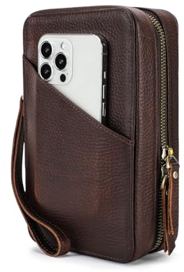 CONTACT'S FAMILY Leather Cable Organiser Case, Electric Organiser Travel Bag, Tech Essentials Accessories Gadget Bag for Mouse/Chargers/Cables/Electronics