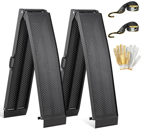 gardhom 2X Rampe Voiture Pliante 680Kg Aluminium Rampe de Chargement 228x28x4.5cm Antidérapante Rampes de manutention Rampe Moto, Tondeuse à Gazon, Vélo et Quad